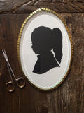 Oval Framed Custom Hand Cut Silhouette Art  -  Beveled Glass framed Silhouette Keepsake